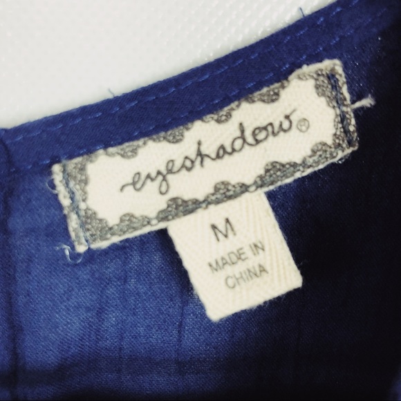 Eyelash Navy Embroidered BOHO Cropped Top Sz Med - Picture 3 of 7